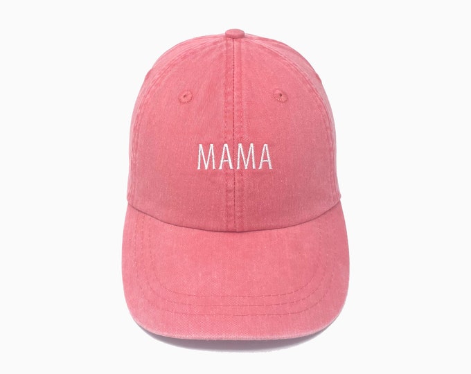 Mama Embroidered Pigment-Dyed Baseball Cap (Block Condensed Font) - ADULT SIZING