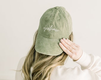Yeehaw Embroidered Pigment-Dyed Baseball Cap (MoonTime Font) - Adult Unisex & Kids Sizing