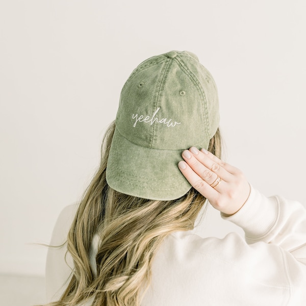 Yeehaw Embroidered Pigment-Dyed Baseball Cap (MoonTime Font) - Adult Unisex & Kids Sizing