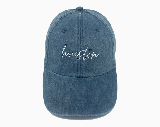 Houston (TX) Embroidered Pigment-Dyed Baseball Cap (MoonTime Font) - ADULT SIZING