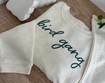 Bird Gang Embroidered Corduroy Crewneck Pullover - ADULT UNISEX SIZING