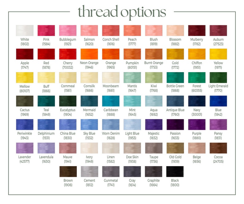 the color chart for thread options