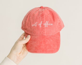 Out of Office Embroidered Pigment-Dyed Baseball Cap (MoonTime Font) - Adult Unisex Sizing