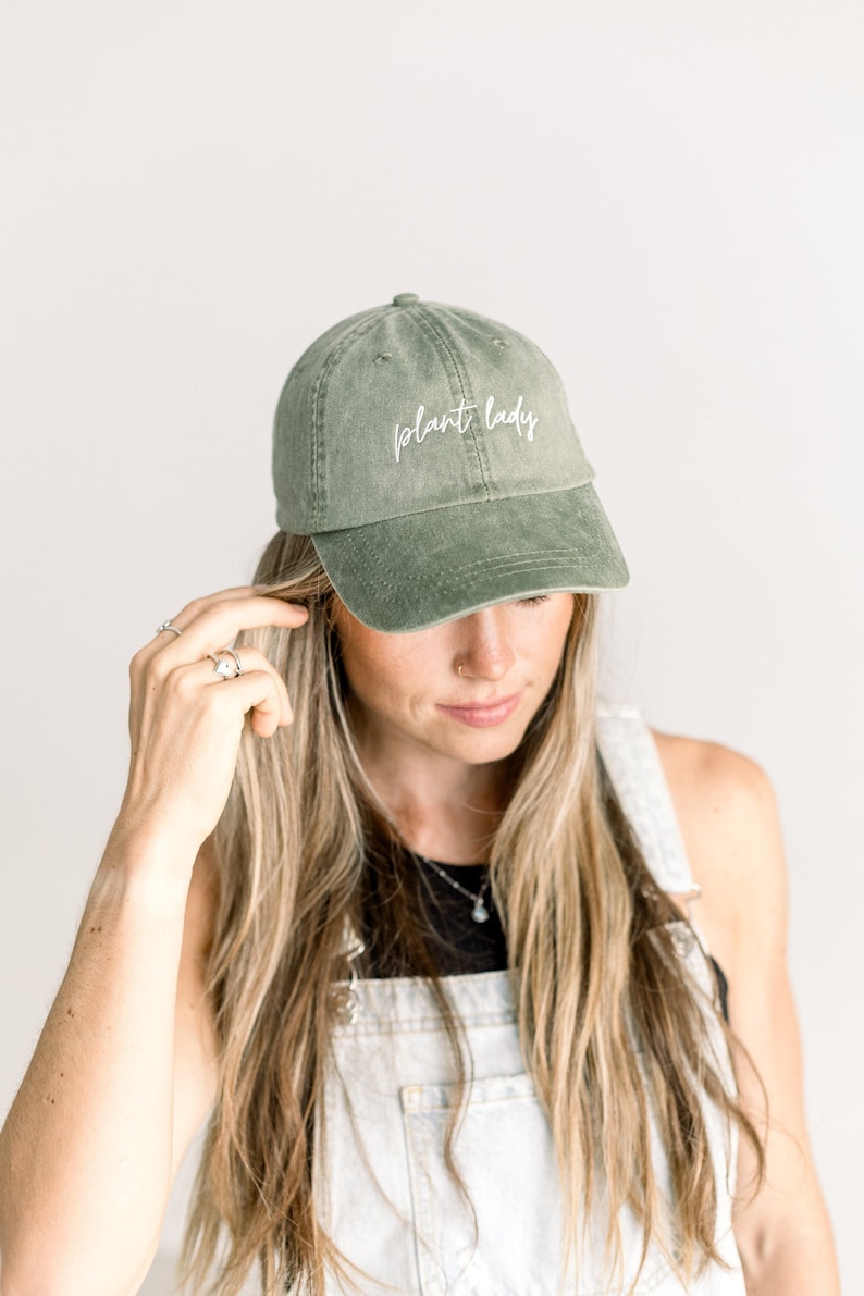 Plant Lady Embroidered Pigment-Dyed Baseball Cap MoonTime Font Adult Unisex Sizing image 1