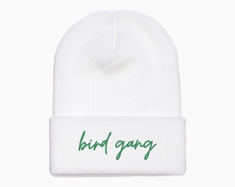 Bird Gang Embroidered Cuffed Knit Beanie/Winter Hat (MoonTime Font) - Adult Unisex