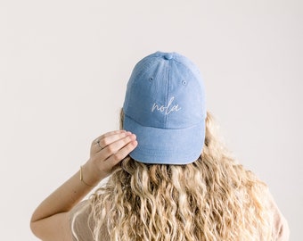 NOLA Embroidered Pigment-Dyed Baseball Cap (New Orleans) (MoonTime Font) - ADULT SIZING