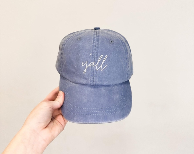 Y'all Embroidered Pigment-Dyed Baseball Cap (MoonTime Font)