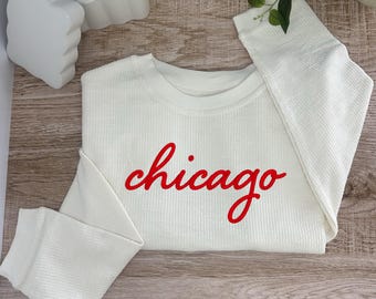 Chicago Embroidered Corduroy Crewneck Pullover - ADULT UNISEX SIZING