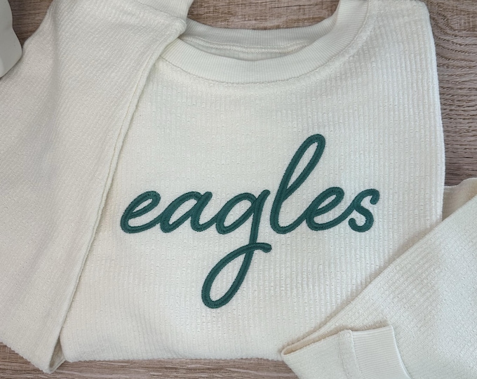 Eagles Embroidered Corduroy Crewneck Pullover - ADULT UNISEX SIZING