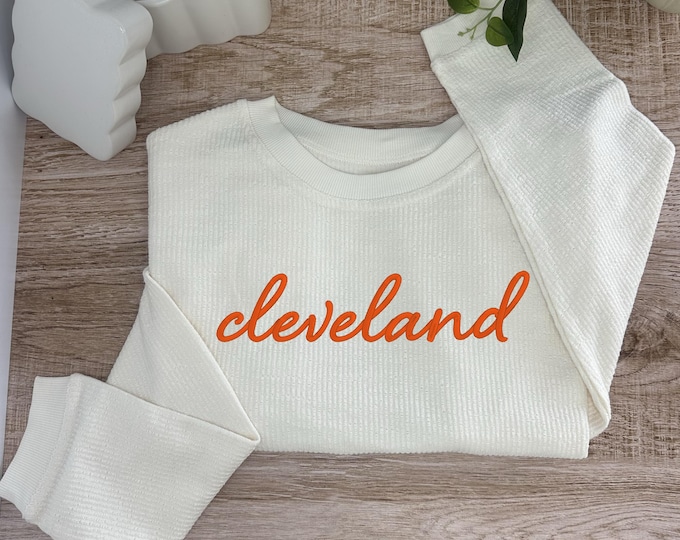 Cleveland Embroidered Corduroy Crewneck Pullover - ADULT UNISEX SIZING