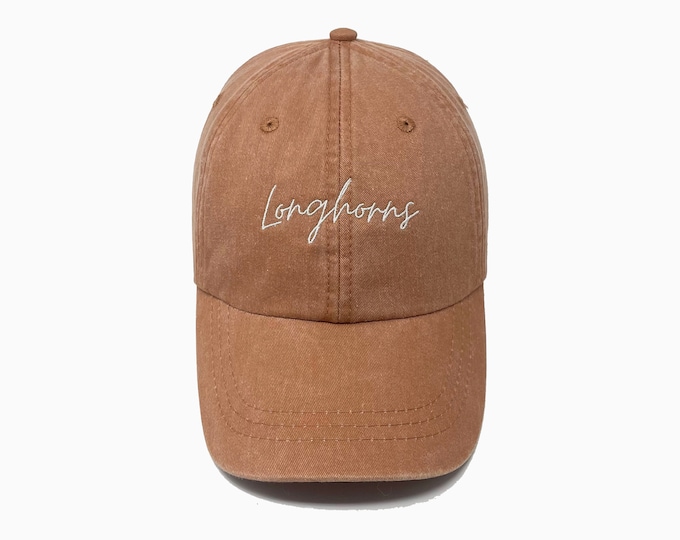 Longhorns Embroidered Pigment-Dyed Baseball Cap (MoonTime Font) - ADULT SIZING