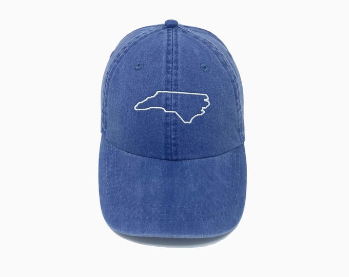 North Carolina (NC) State Outline Embroidered Pigment-Dyed Baseball Cap