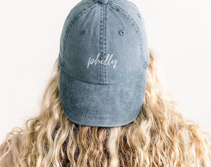 Philly (PA) Embroidered Pigment-Dyed Baseball Cap (MoonTime Font)