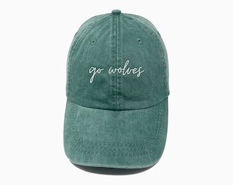 Go Wolves Embroidered Pigment-Dyed Baseball Cap (MoonTime Font)