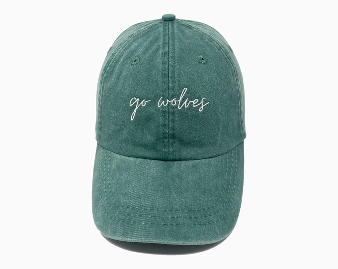 Go Wolves Embroidered Pigment-Dyed Baseball Cap (MoonTime Font) - ADULT SIZING