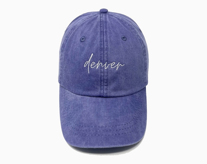 Denver Embroidered Pigment-Dyed Baseball Cap (MoonTime Font) - ADULT SIZING