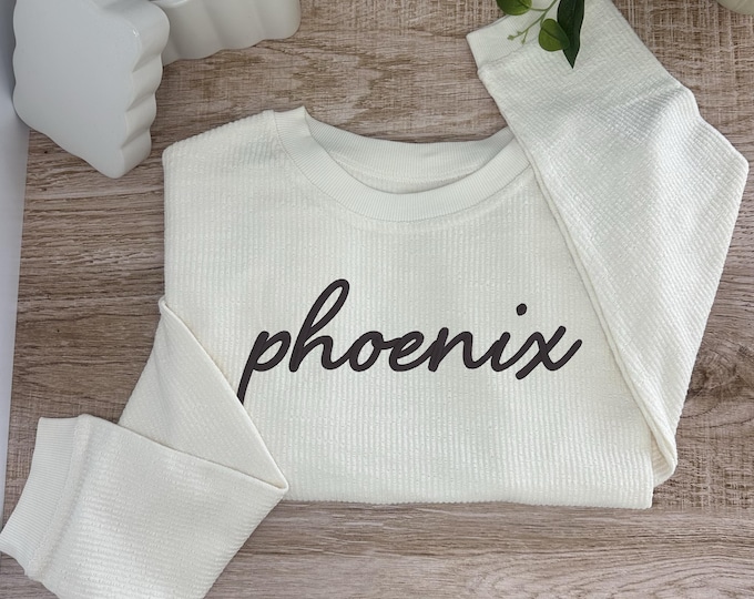 Phoenix Embroidered Corduroy Crewneck Pullover - ADULT UNISEX SIZING