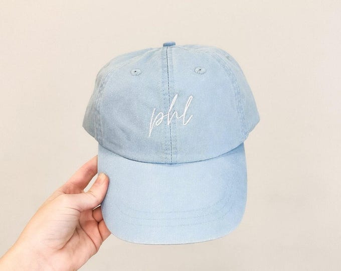 PHL (Philadelphia) Embroidered Pigment-Dyed Baseball Cap (MoonTime Font)