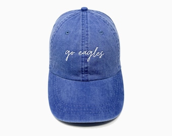 Go Eagles Embroidered Pigment-Dyed Baseball Cap (MoonTime Font) - Adult Unisex & Kids Sizing