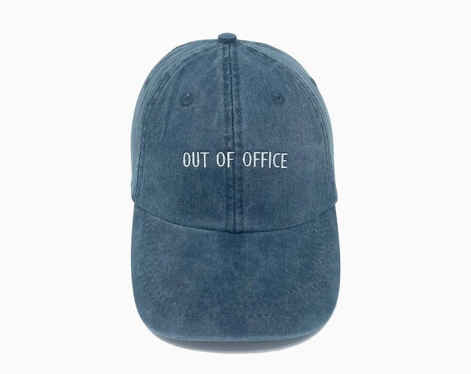 Out of Office Embroidered Pigment-Dyed Baseball Cap (Block Condensed Font)