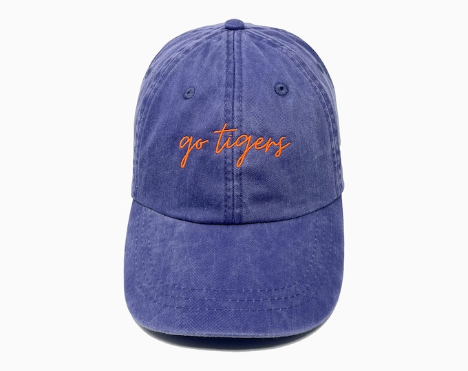 Go Tigers Embroidered Pigment-Dyed Baseball Cap (MoonTime Font) - ADULT SIZING
