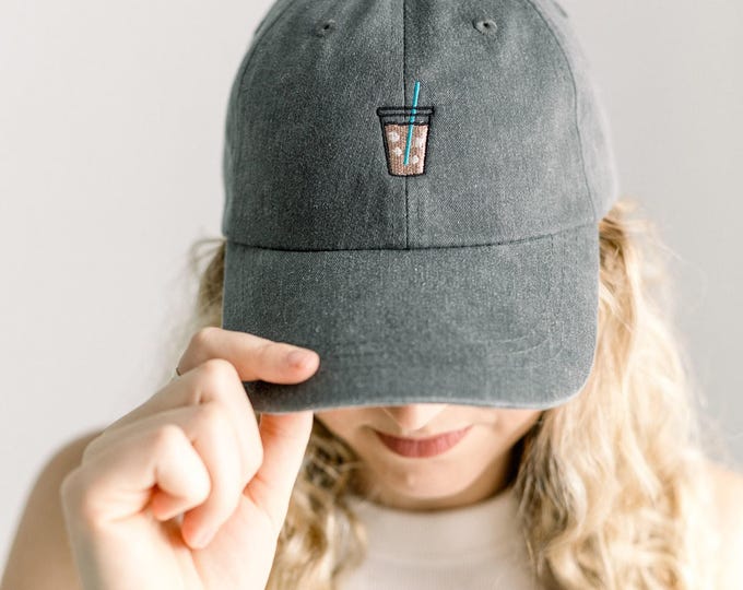 Iced Coffee Embroidered Pigment-Dyed Baseball Cap