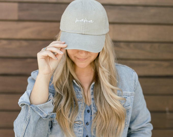 Mama Embroidered Pigment-Dyed Baseball Cap (MoonTime Font)