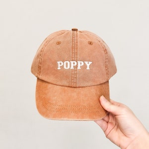 Poppy Embroidered Pigment-Dyed Baseball Cap Sport Font Adult Unisex Sizing image 1