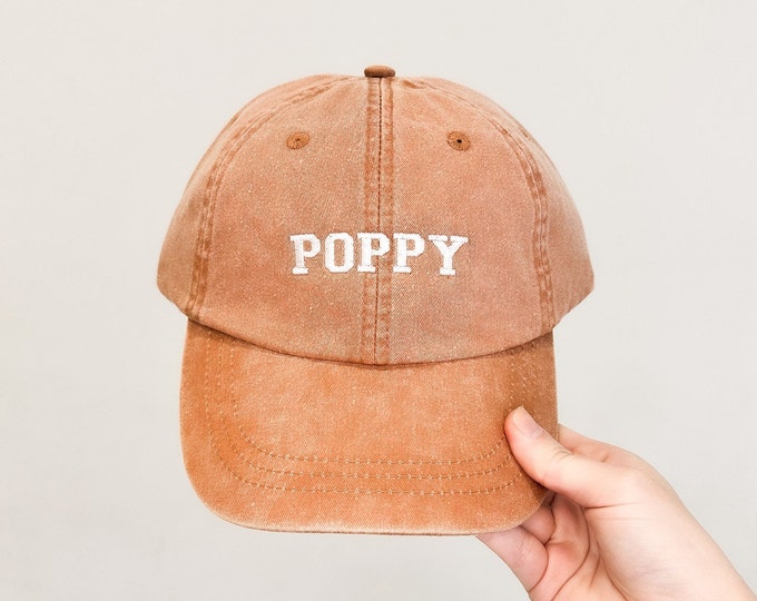 Poppy Embroidered Pigment-Dyed Baseball Cap (Sport Font) - ADULT SIZING
