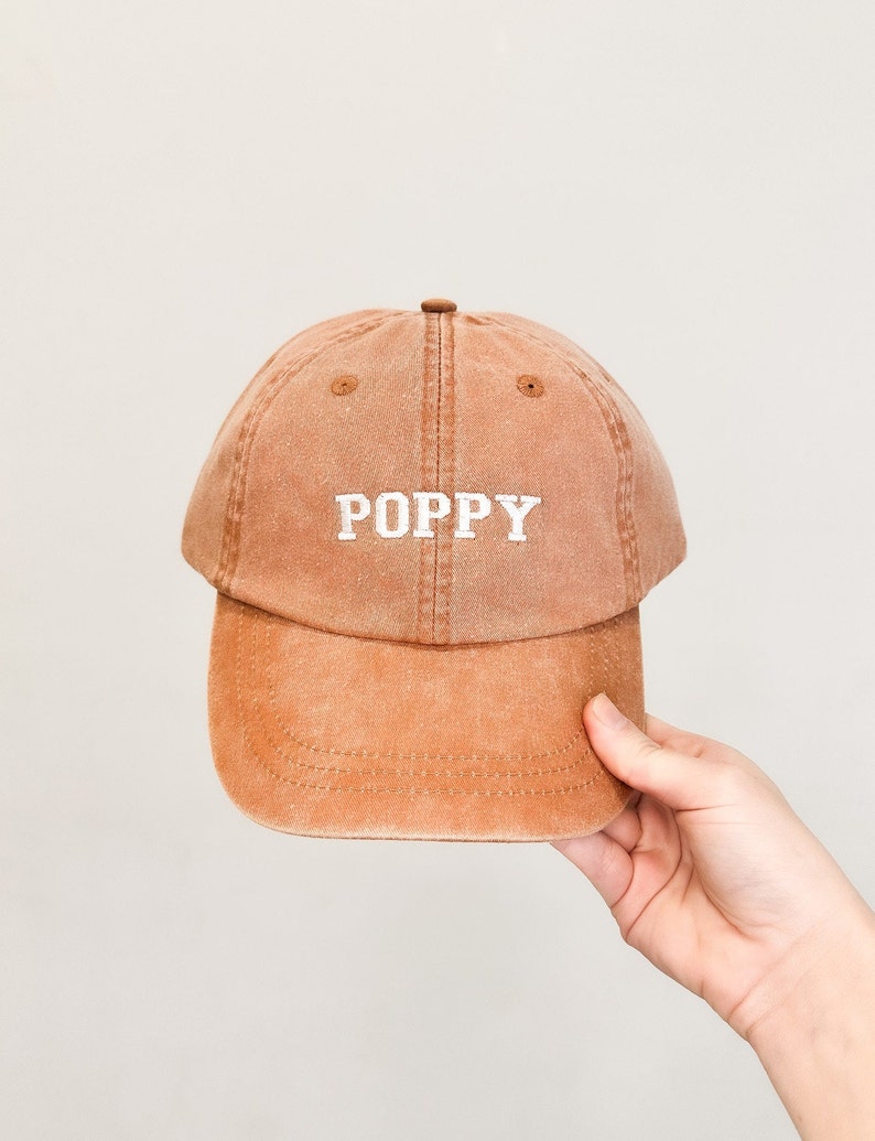 Poppy Embroidered Pigment-Dyed Baseball Cap Sport Font Adult Unisex Sizing image 1