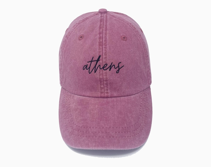 Athens Embroidered Pigment-Dyed Baseball Cap (MoonTime Font)