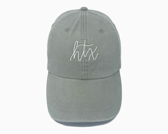 HTX Hand-Lettered Embroidered Pigment-Dyed Baseball Cap (Houston) - ADULT SIZING