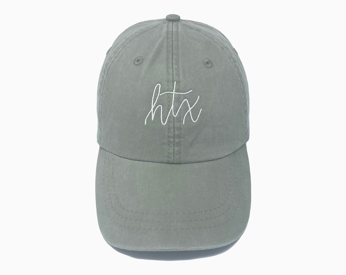 HTX Hand-Lettered Embroidered Pigment-Dyed Baseball Cap (Houston) - ADULT SIZING
