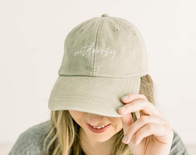 Outdoorsy Embroidered Pigment-Dyed Baseball Cap (MoonTime Font) - ADULT SIZING