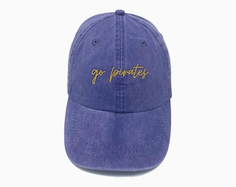 Go Pirates Embroidered Pigment-Dyed Baseball Cap (MoonTime Font) - Adult Unisex & Kids Sizing