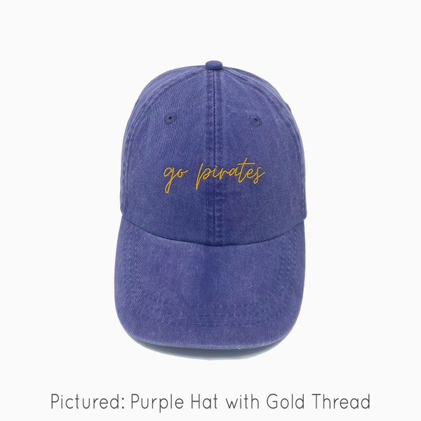 Go Pirates Embroidered Pigment-Dyed Baseball Cap (MoonTime Font) - Adult Unisex & Kids Sizing