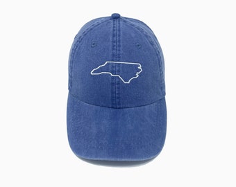 North Carolina (NC) State Outline Embroidered Pigment-Dyed Baseball Cap - ADULT SIZING
