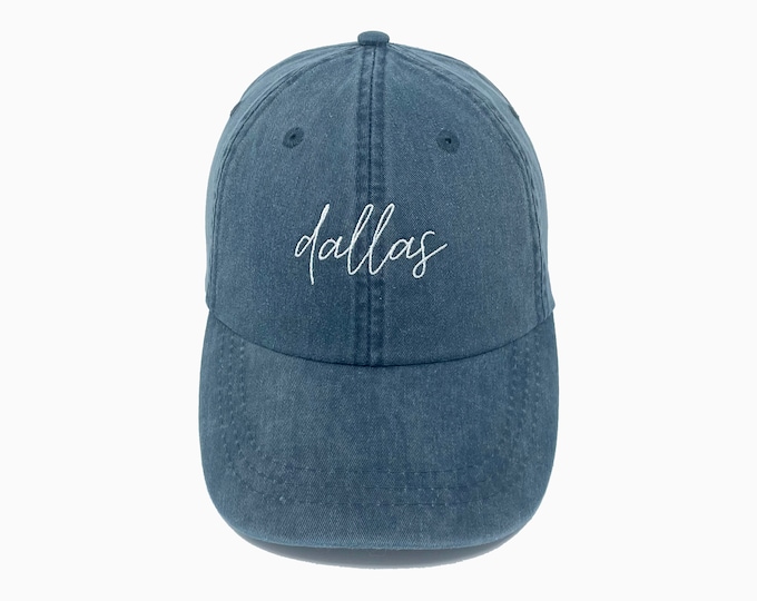Dallas (TX) Embroidered Pigment-Dyed Baseball Cap (MoonTime Font) - ADULT SIZING