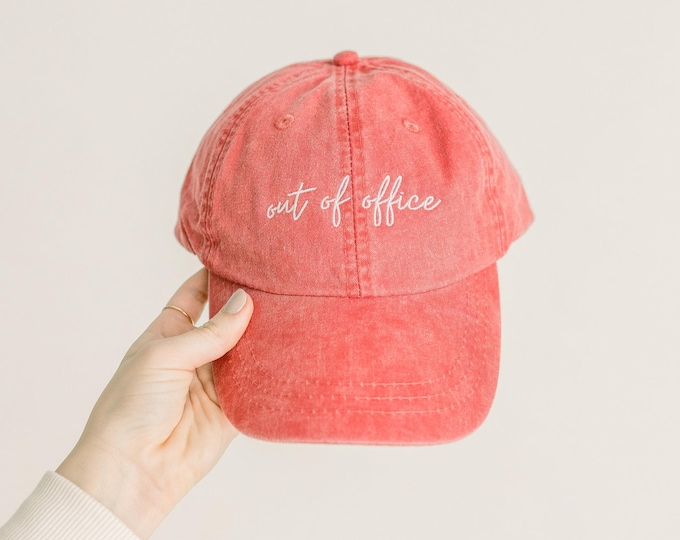 Out of Office Embroidered Pigment-Dyed Baseball Cap (MoonTime Font)