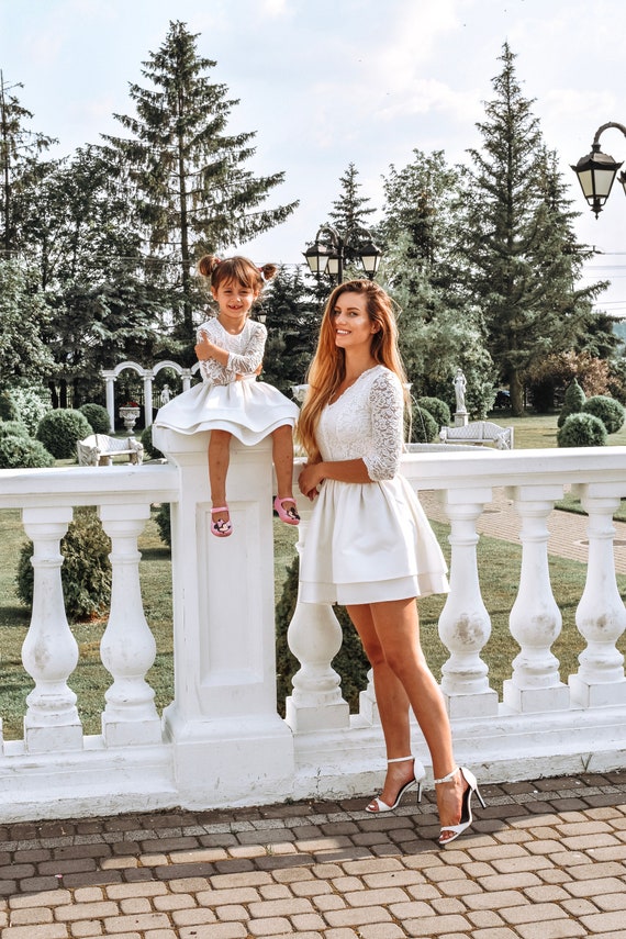 Bautismo blanco de vestido para mamá e hija Etsy España