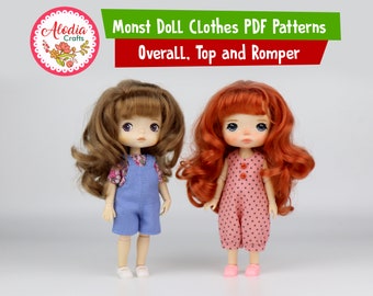 PDF Patterns + online VIDEO TUTORIALS - Monst Doll Clothes - Overall, Top, and Romper.