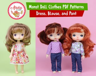 PDF Patterns + online VIDEO TUTORIALS - Monst Doll Clothes - Blouse, Pant, Dress.
