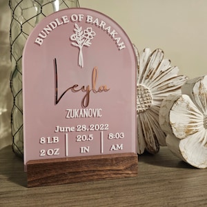 Birth Announcement Sign | Baby Stat Sign | Newborn Info Display | Islamic Birth Announcement | Muslim Baby Decor Gift | Bundle of Barakah