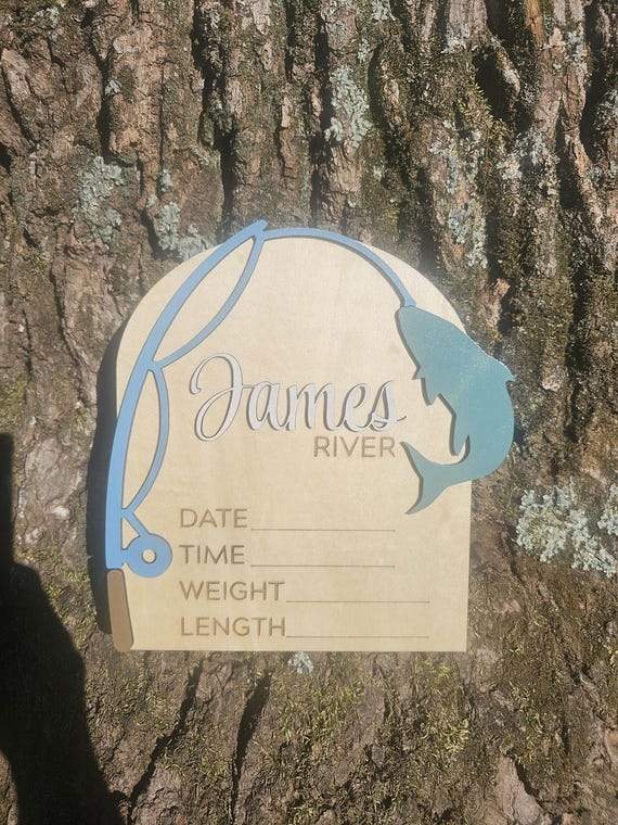 Our Greatest Catch Announcement | Fishing Pole Name Sign, Baby Shower Gift  - Etsy