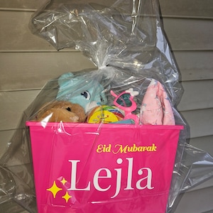 Personalisierter Eid Geschenkkorb/Benutzerdefinierter Eid Eimer/Bajram Geschenkkorb/Kinder Geschenkkorb/Eid Überraschung für Kinder/Eid Tasche/benutzerdefiniertes Eid Geschenk/Namenskorb