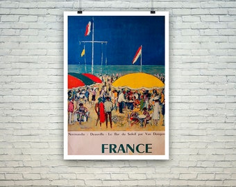 Normandie Travel VINTAGE ENAMEL METAL TIN SIGN WALL PLAQUE