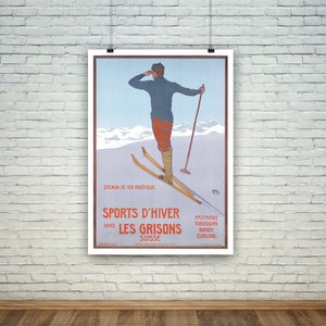 Sports D&#39;Hiver Print: Swiss Vintage Ski Travel Poster