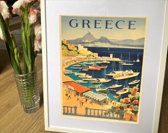 Plakat z Grecji: Vintage wydruk z podróży na wakacje
