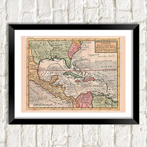 Mapa Karaibów Wydruk: Vintage West Indies Atlas Cartography