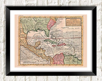 Caribbean Map Print: Vintage West Indies Atlas Cartography
